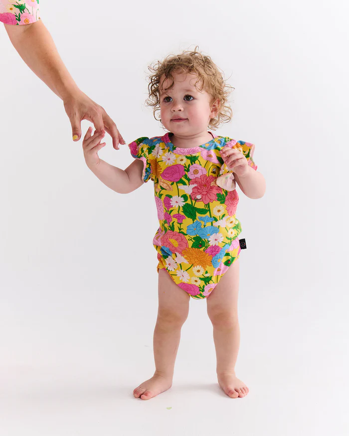 Organic Short Sleeve Frill Romper - Follow The Sun
