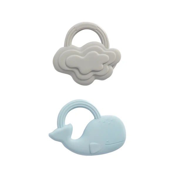 2 pack Silicone Teether Set - Whale and Cloud Blue/Grey
