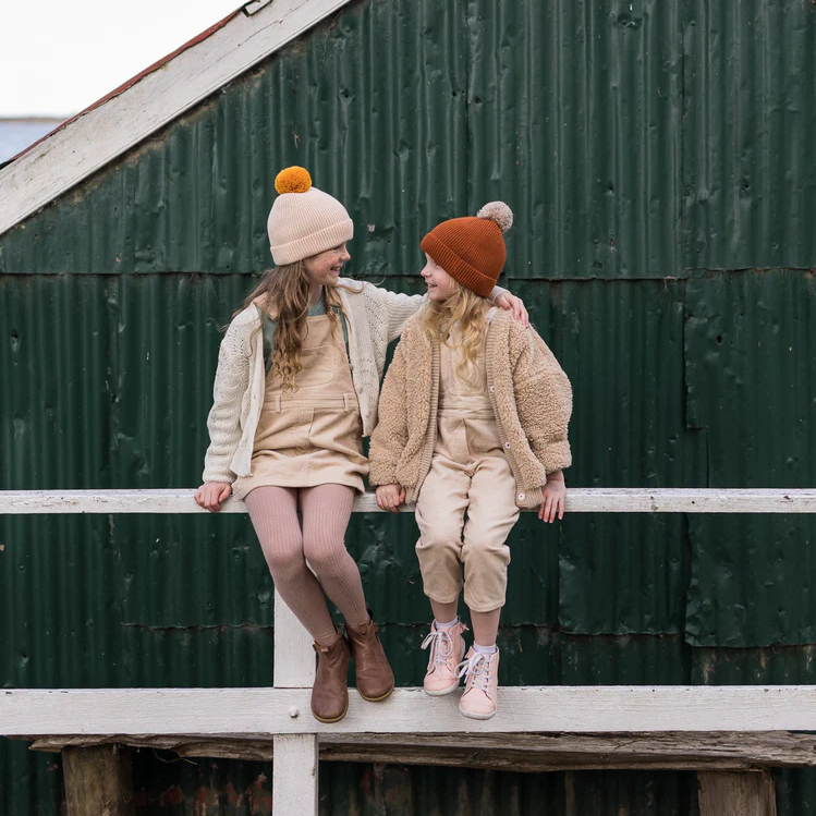 Beanie - Oslo Ribbed Cream with Mustard Pom