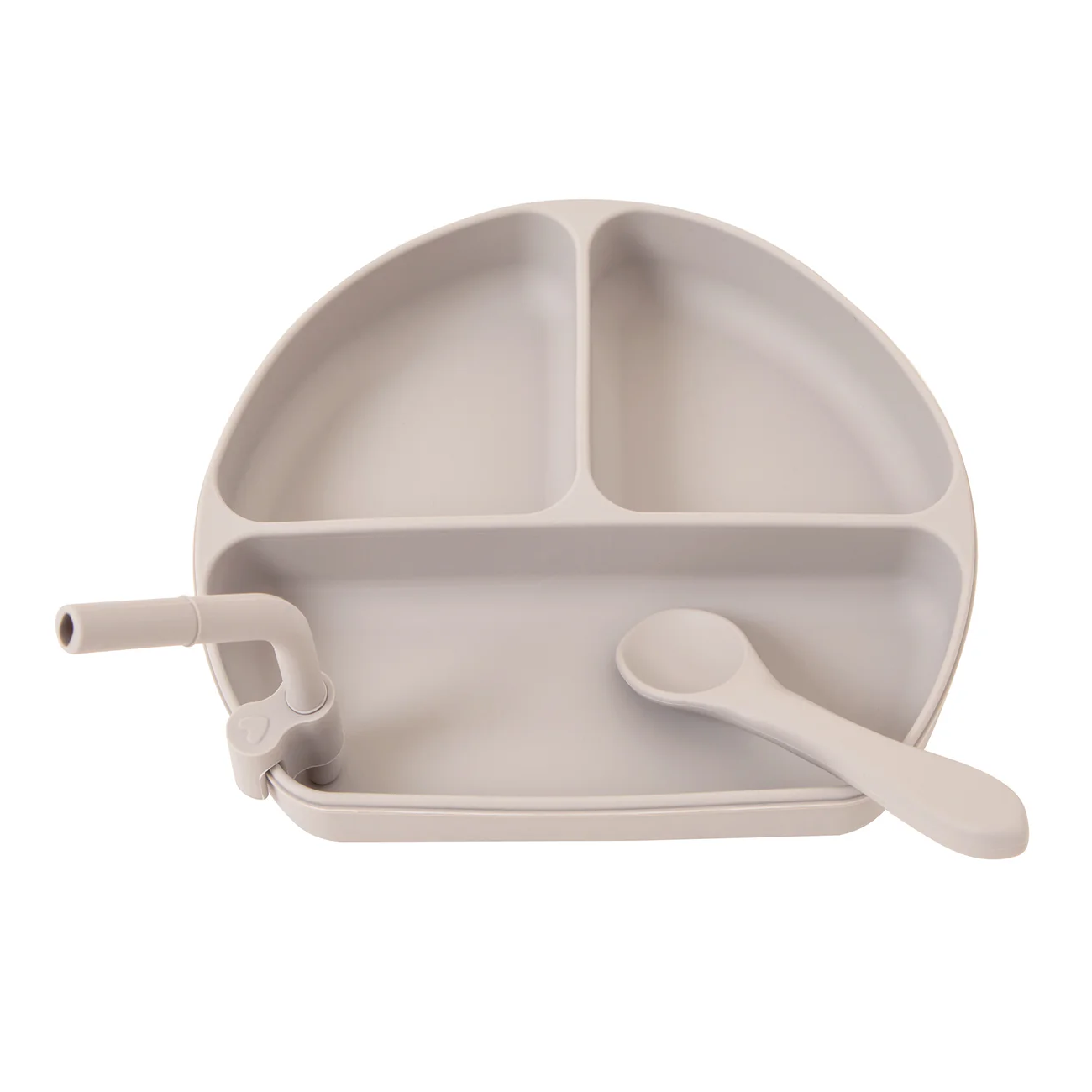 Silicone Suction Plate with Straw and Spoon - Stone