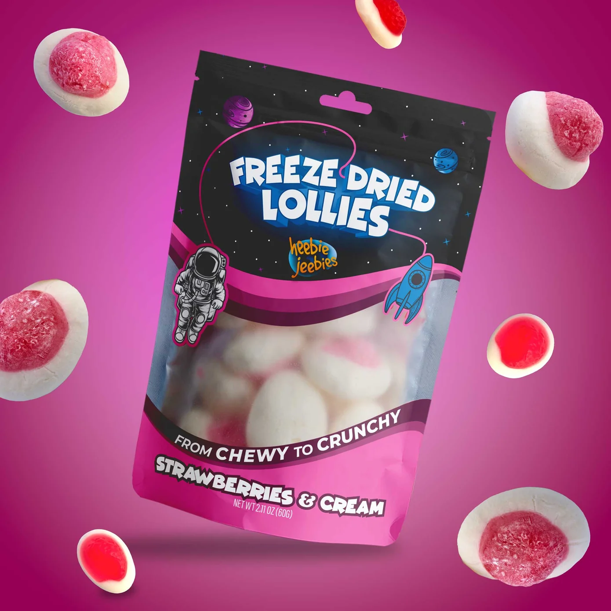 Freeze Dried Lollies Large - Strawberries & Cream