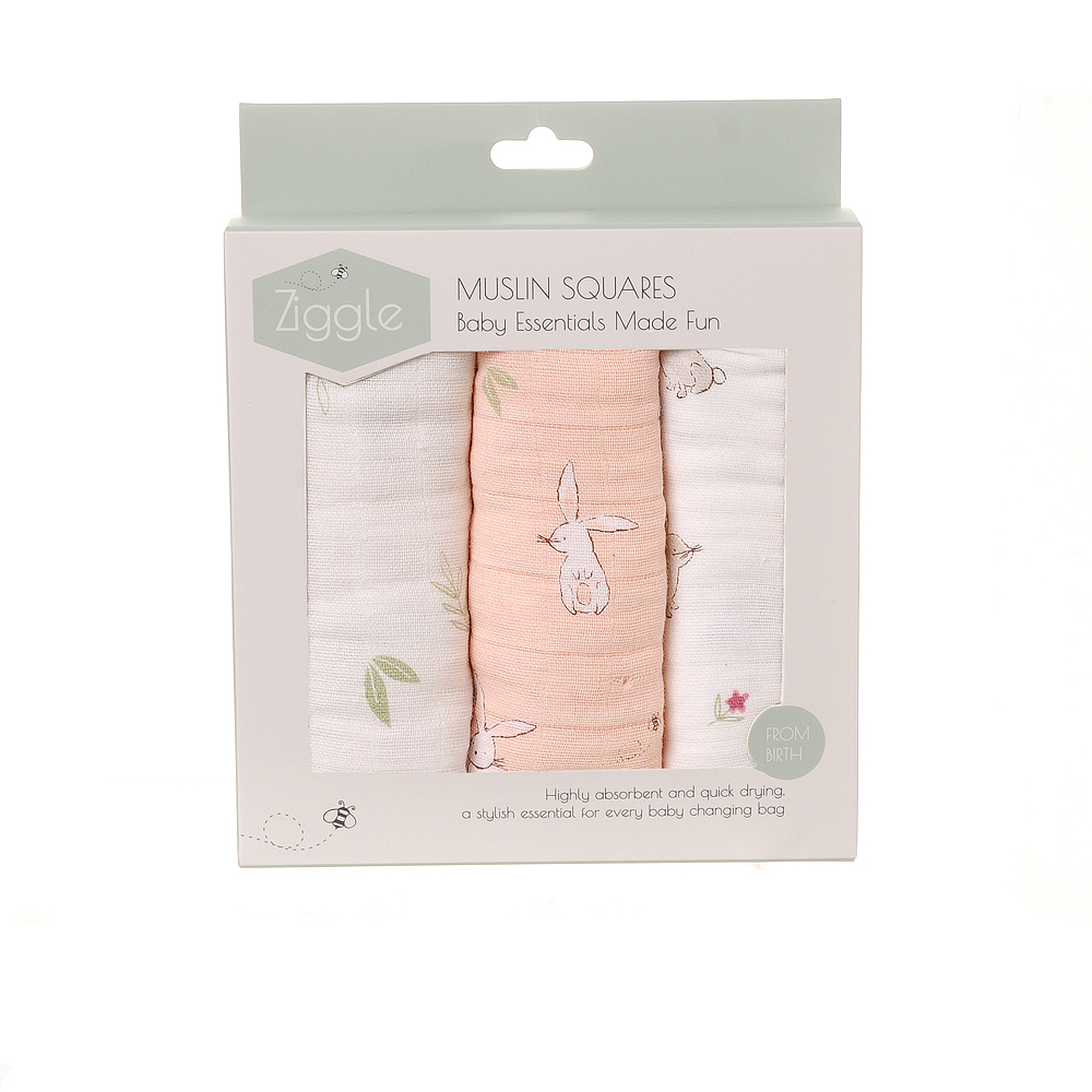 Muslin Squares 3 pack - Bunnies & Flowers
