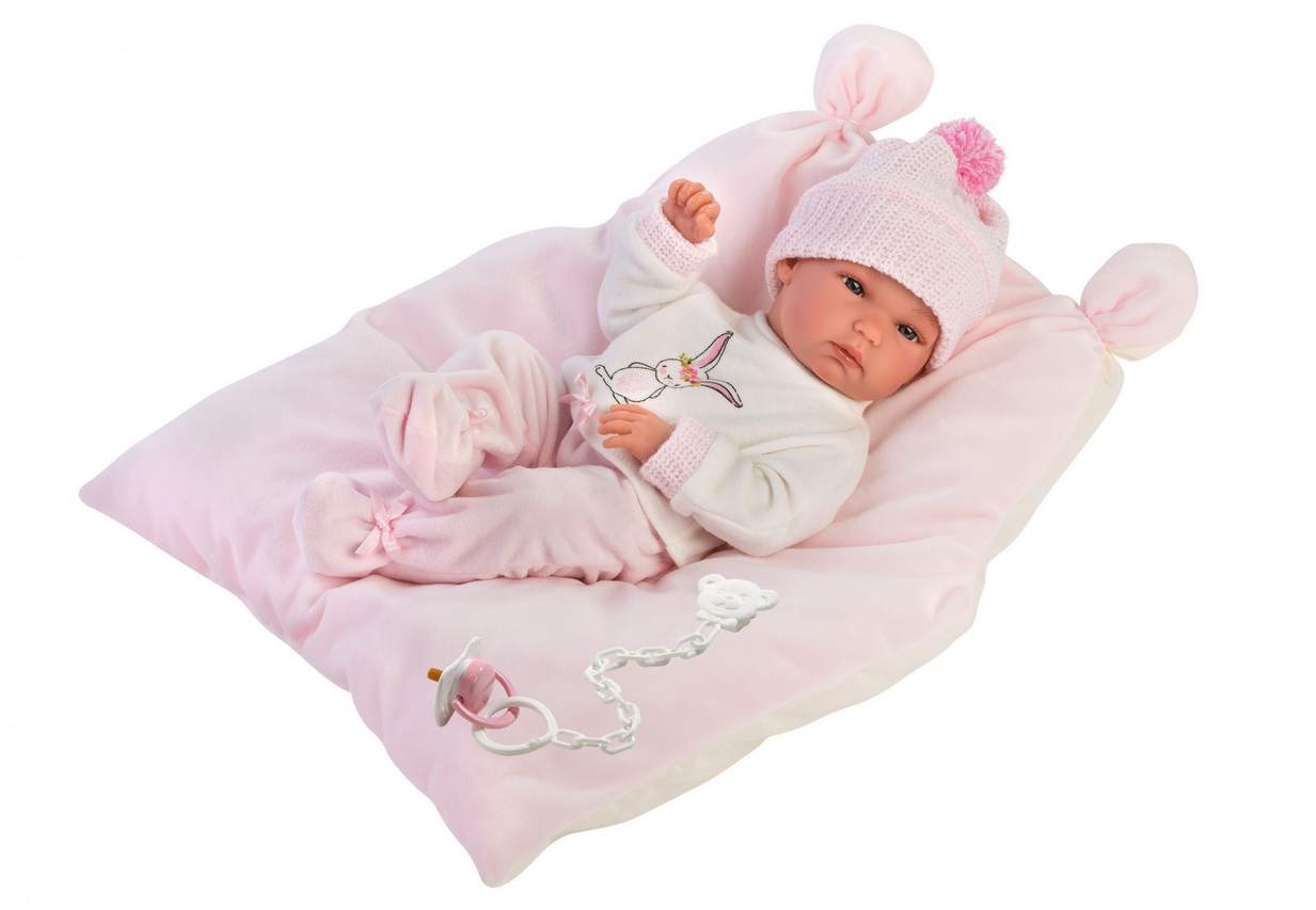 Llorens articulated Baby Doll - Bimba with Bunny shaped changing cushion