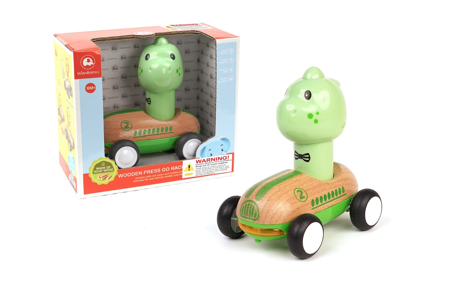 Wooden Press Go Racer - Dinosaur