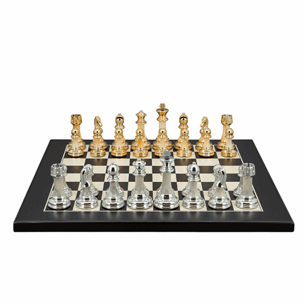 Modern Staunton Style Gold and Silver Chess Pieces on Black / Erable 40cm Chess Board