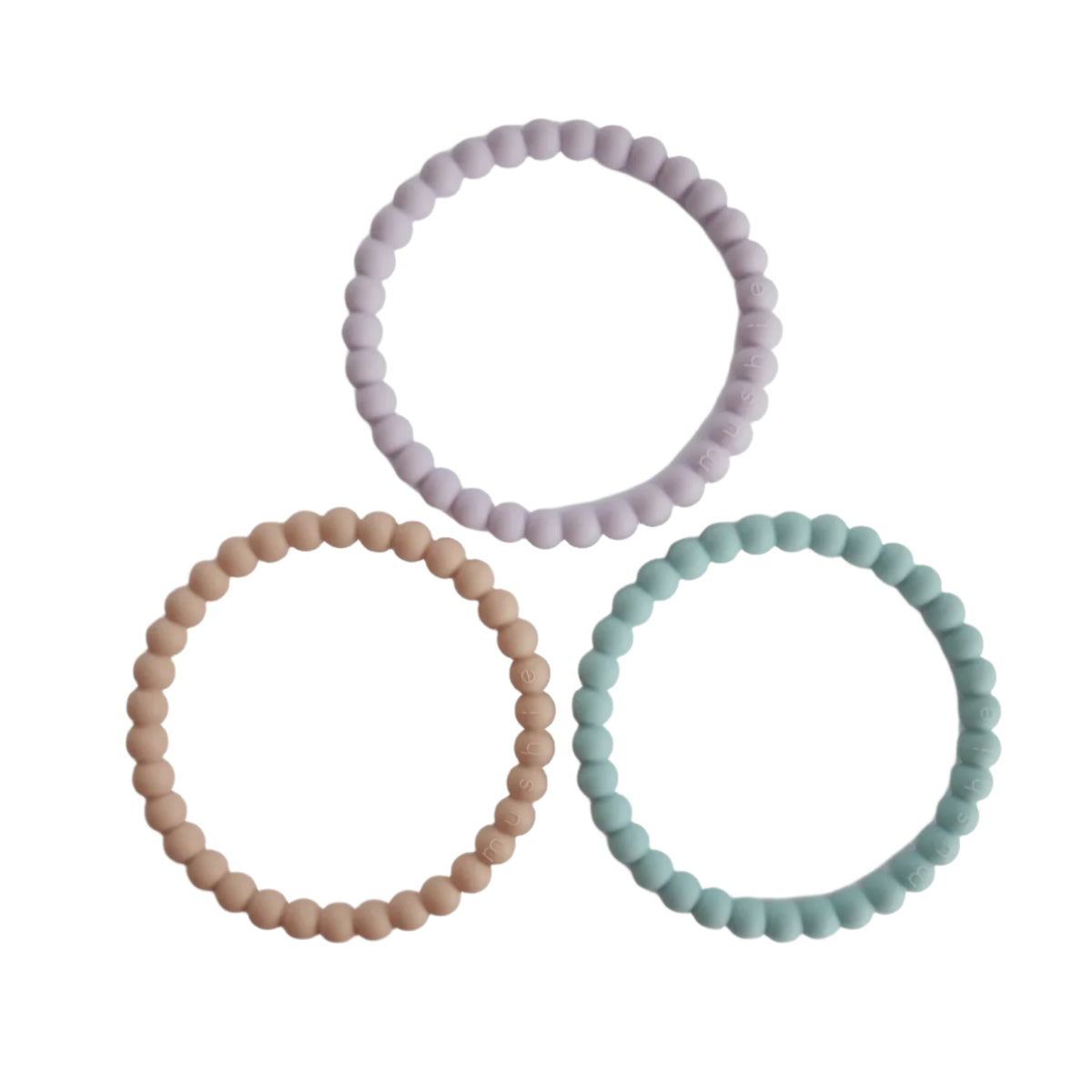 Pearl Teether Bracelet Set of 3 - Lilac, Cyan & Soft Peach
