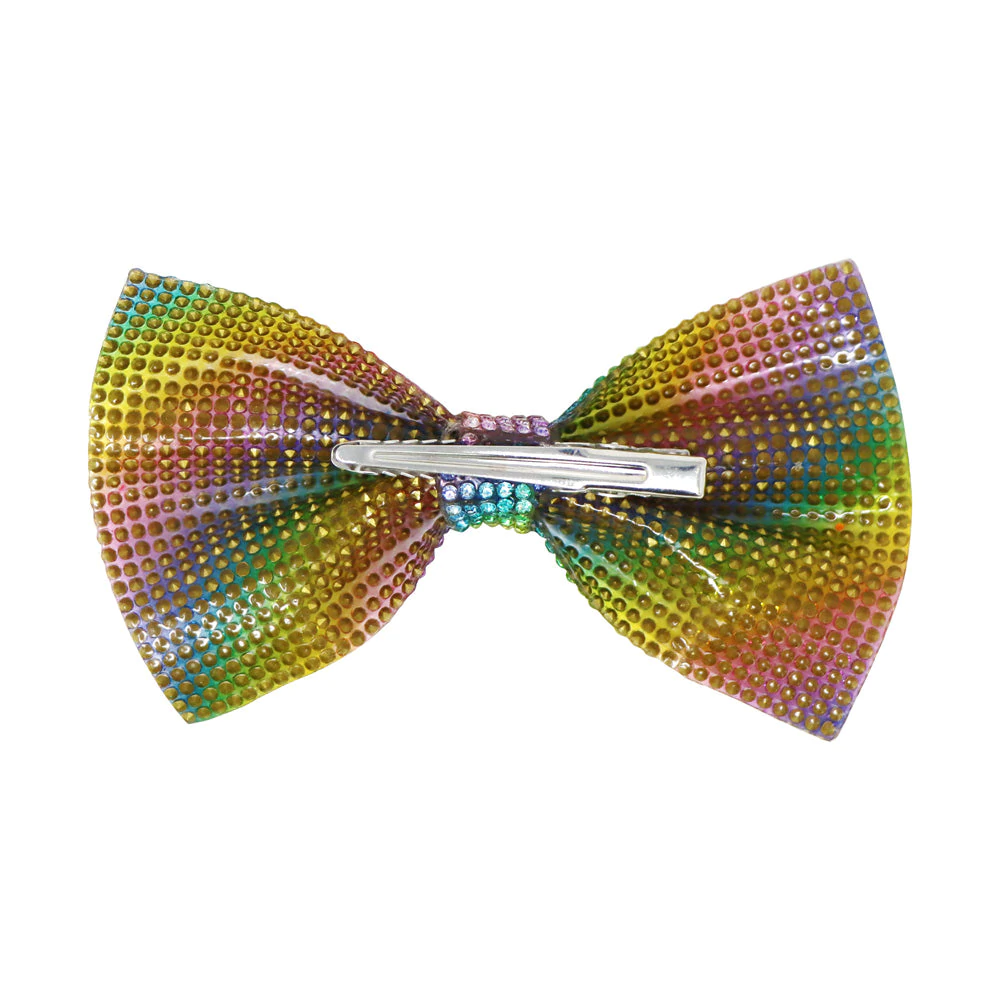 Rainbow Rhinestone Bow Hairclip
