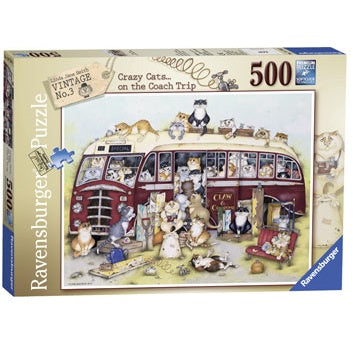 500 pc Puzzle - Crazy Cats On The Coach Trip