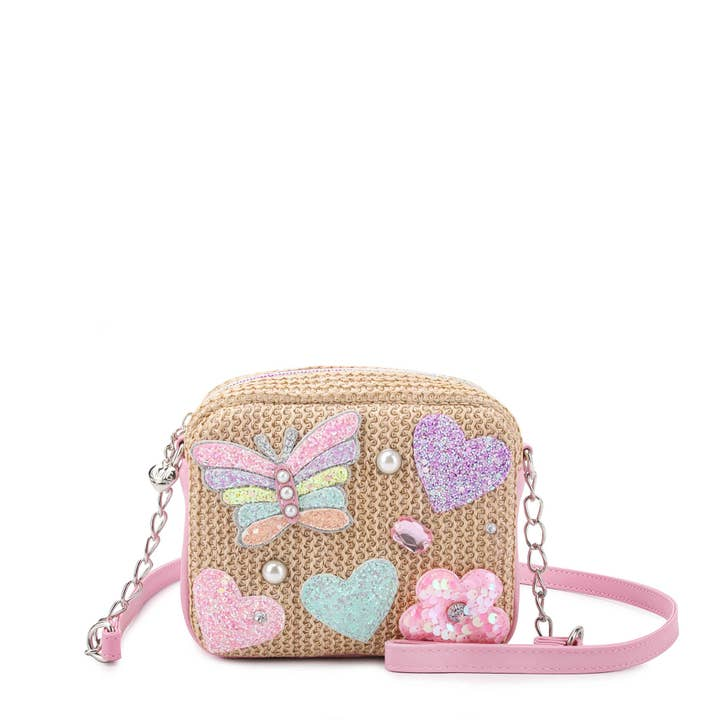 Straw Applique Patched Crossbody Bag - Natural