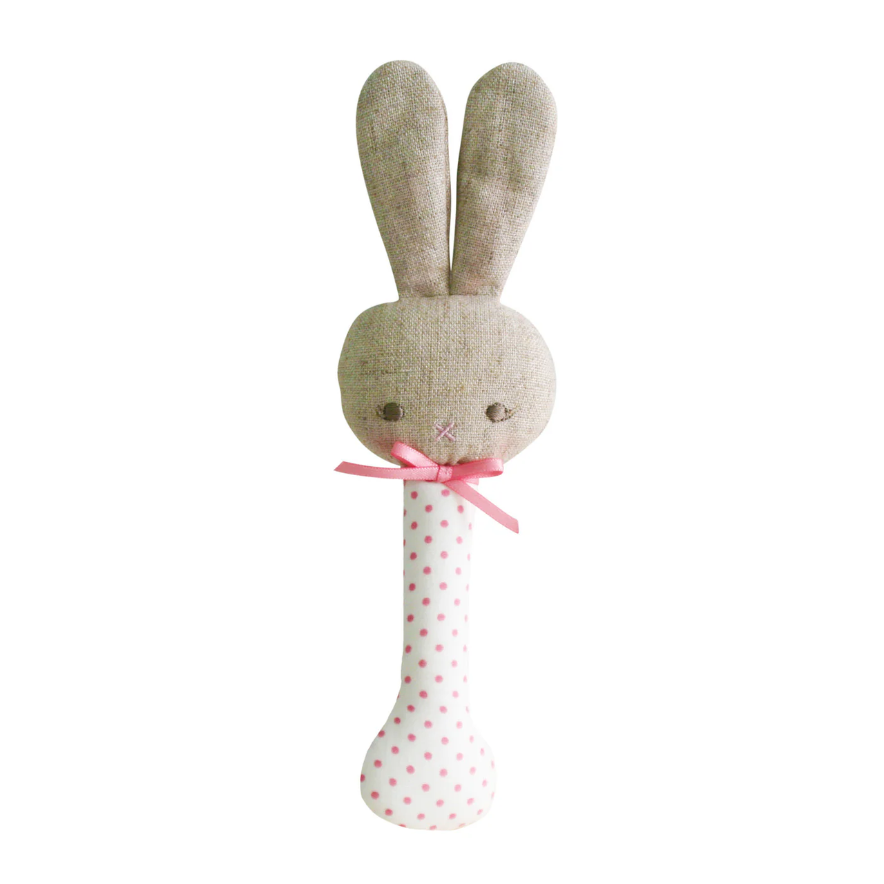 Bunny Stick Rattle - Spot Pink on Ivory