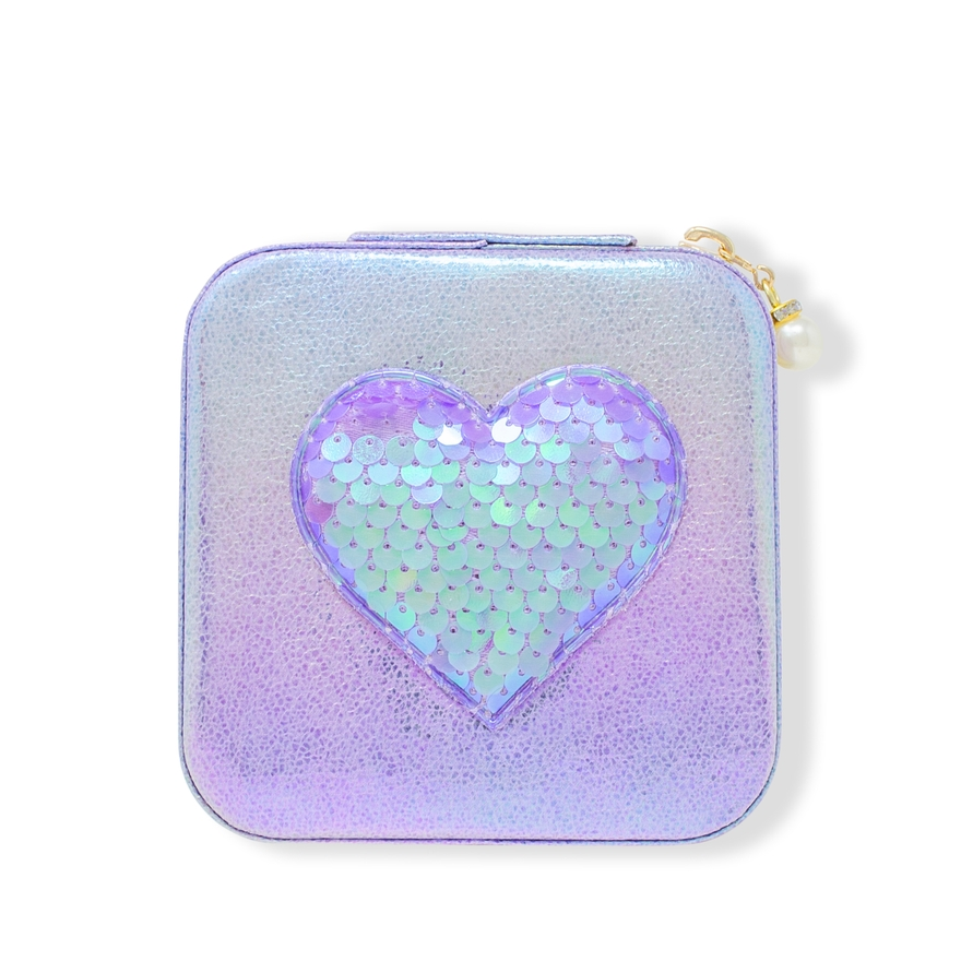 Girl's Sparkling Sequin Heart Jewellery Box - Purple