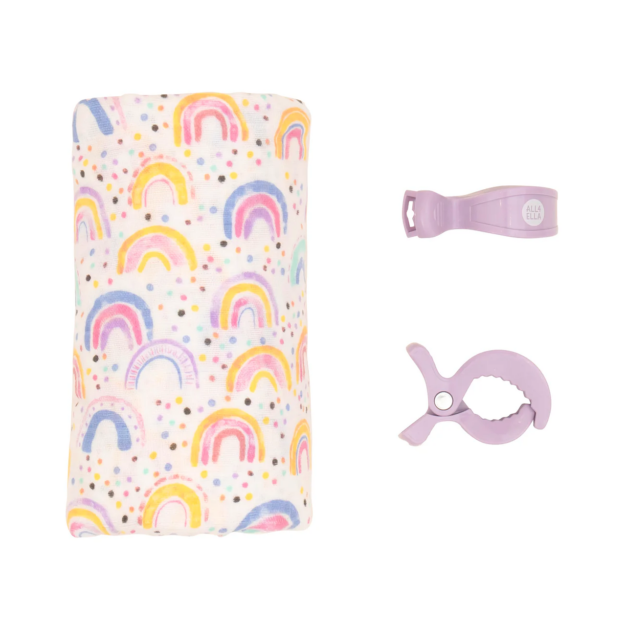 Organic Cotton Muslin Swaddle and Pram Pegs Set - Watercolour Rainbow