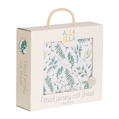 Organic Fitted Jersey Cot Sheet - Leaves