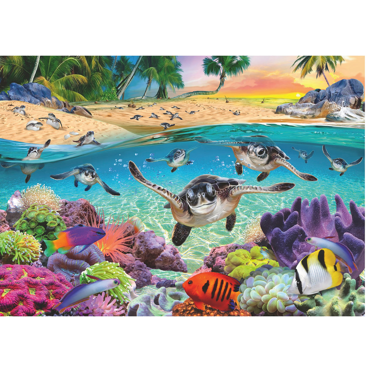 500 pc Large Format Puzzle - Race of the Baby Sea Turtles