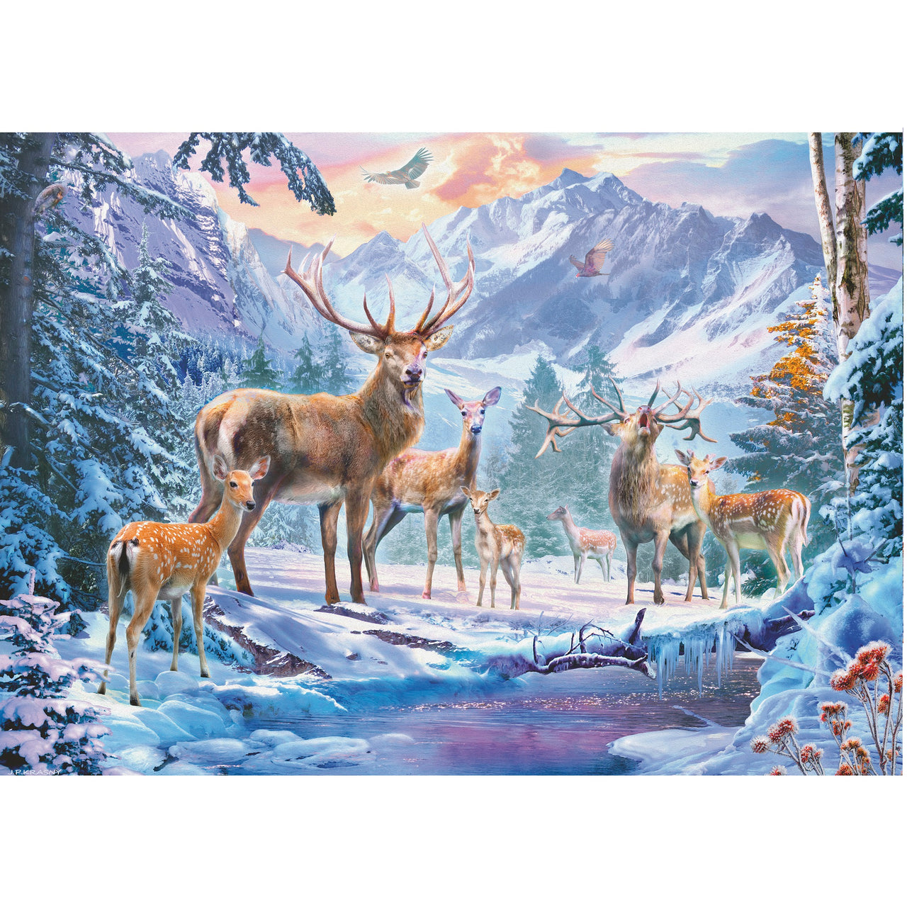 1000 pc Puzzle - Deer and Stags in Winter