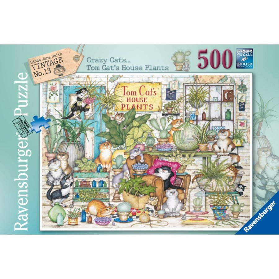 500 pc Puzzle - Crazy Cats  Tom Cat's House Plants