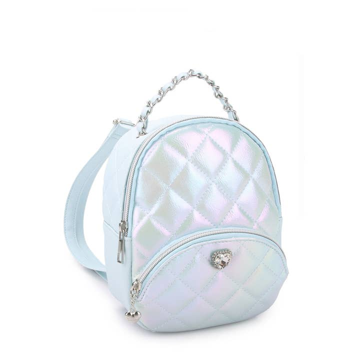 Metallic Quilted Blue Mini Backpack