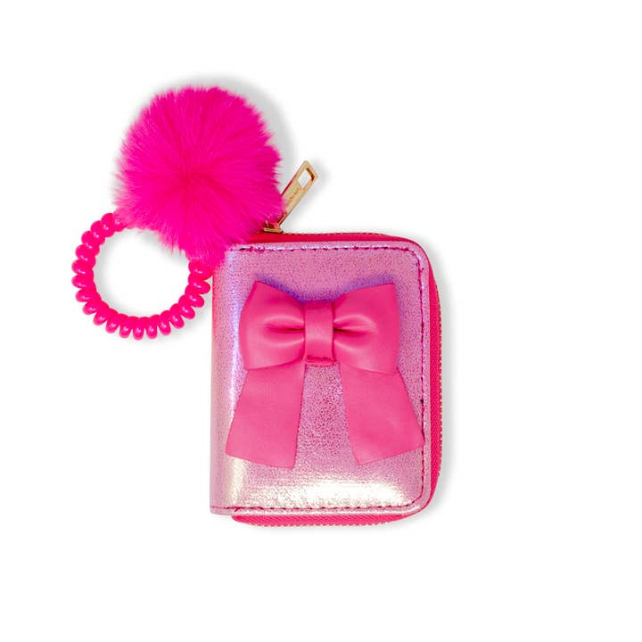 Shiny Jumbo Bow Spiral Strap Wallet - Hot Pink