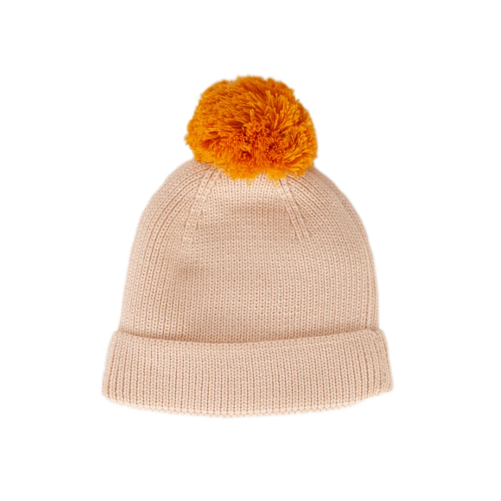 Beanie - Oslo Ribbed Cream with Mustard Pom