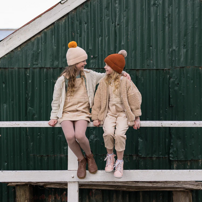 Beanie - Oslo Ribbed Cream with Mustard Pom