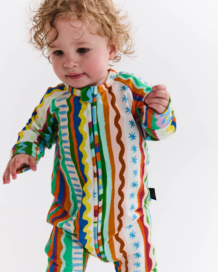 Organic Long Sleeve Zip Romper - Beach Patterns
