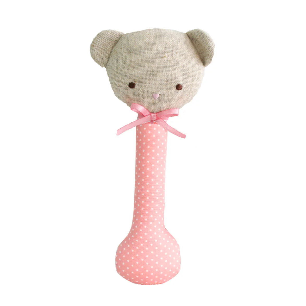 Baby Bear Stick Rattle - White Spot on Pink