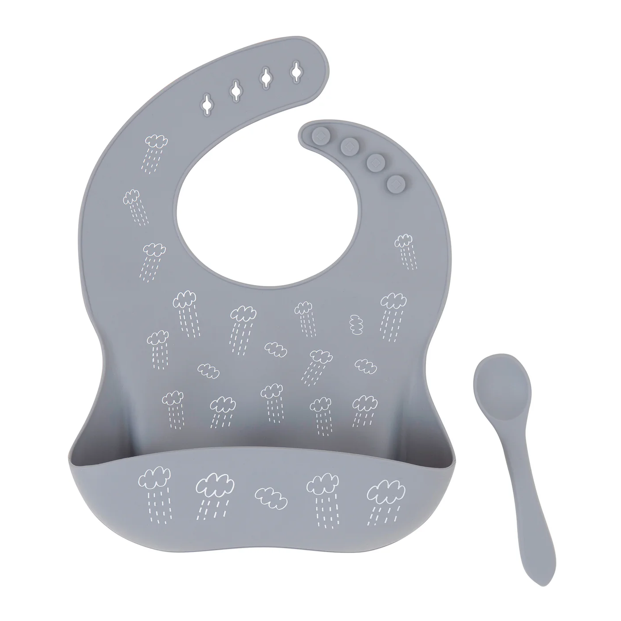 Silicone Catch Bib and Spoon Set - Grey