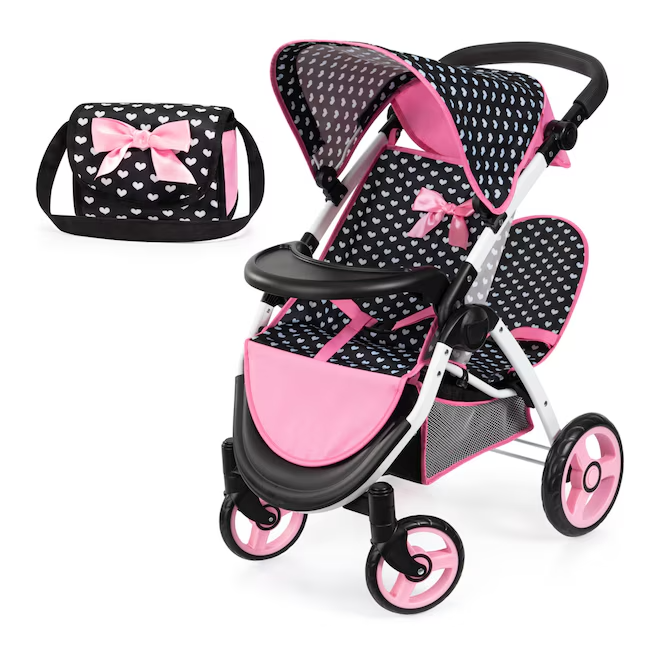 Double Pram  - Twin Star (Black with White Love Hearts)