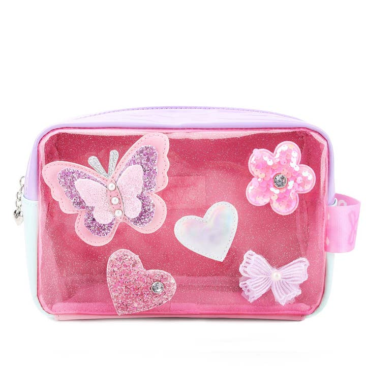 Butterfly, Heart & daisy Patched Clear Pouch