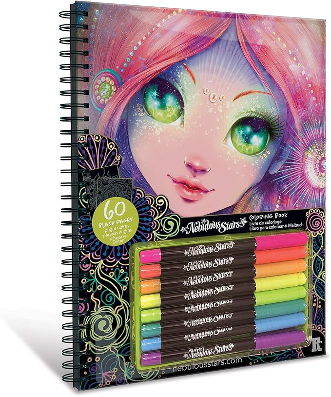 Black Pages Colouring Book with Neon Pens Coralia
