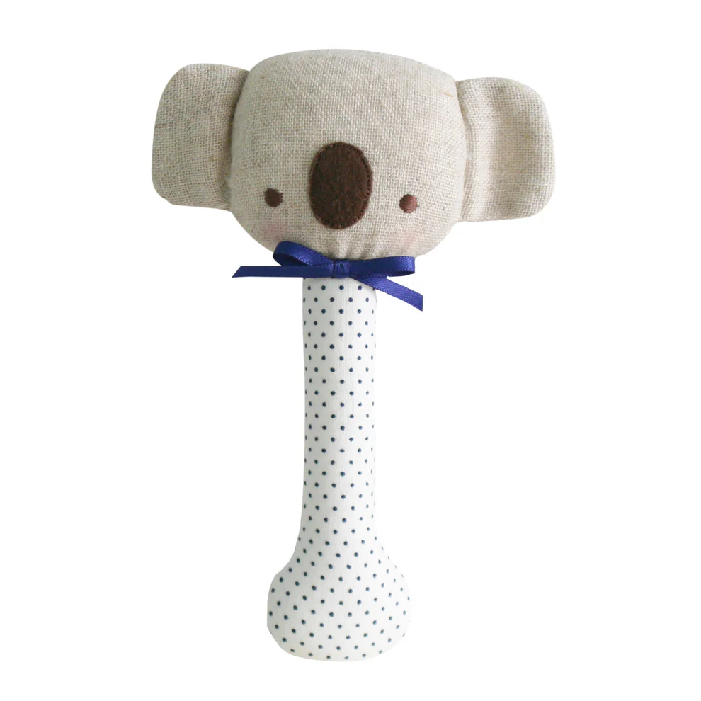 Baby Koala Stick Rattle - Navy Spot