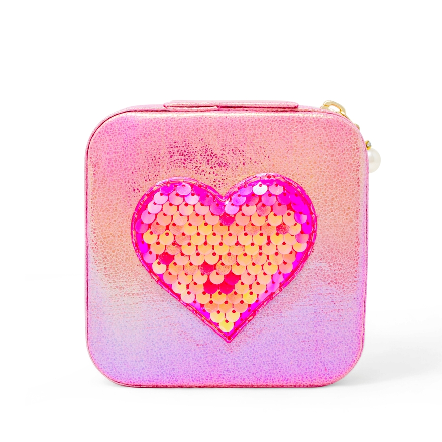 Girl's Sparkling Sequin Heart Jewellery Box - Hot Pink