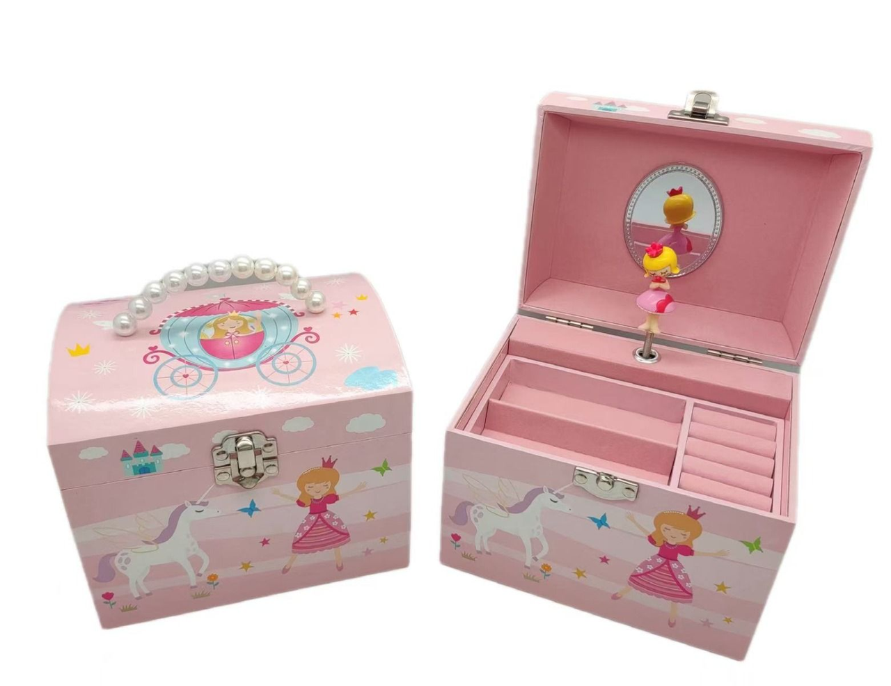 Musical Jewelry Box With Handle - Princess & Unicorn