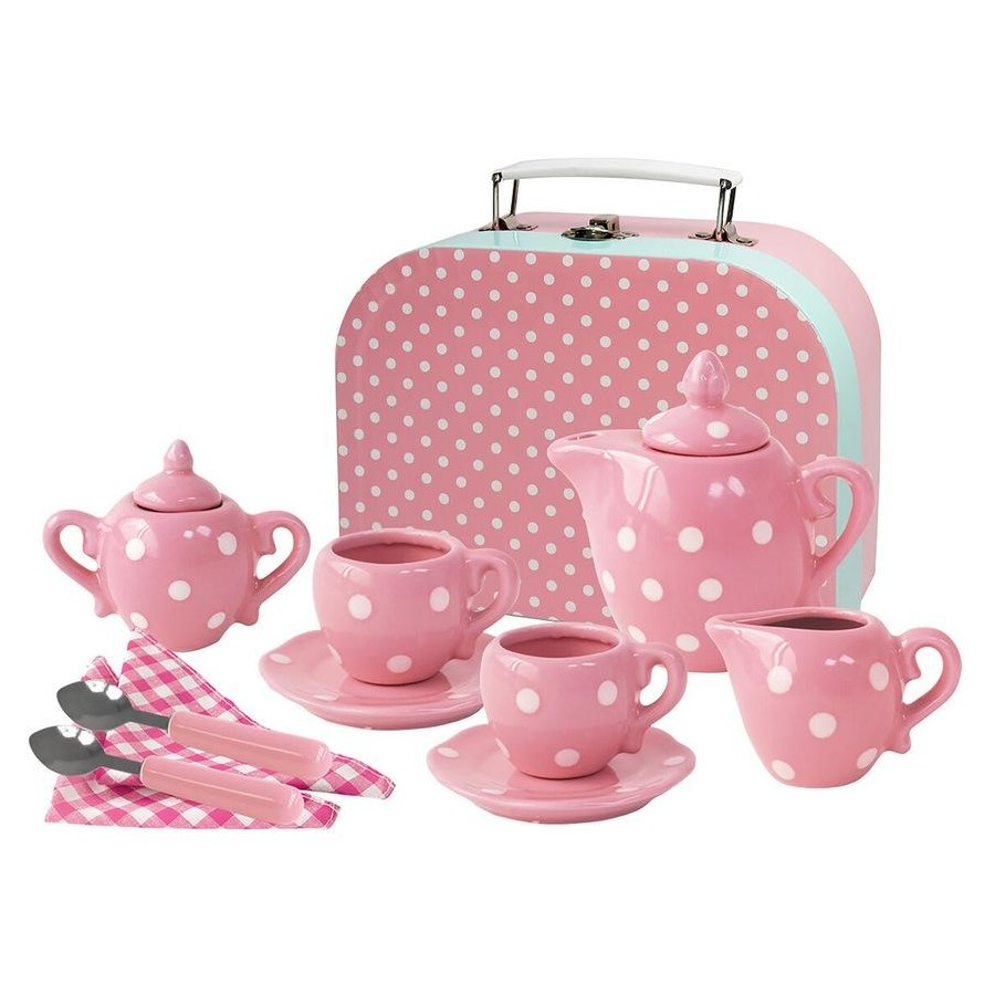 Pink Polka Dot Porcelain Tea Set 13pcs