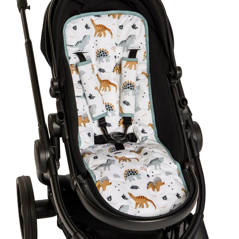 Reversible Universal Pram Liner - Beige Dinosaurs