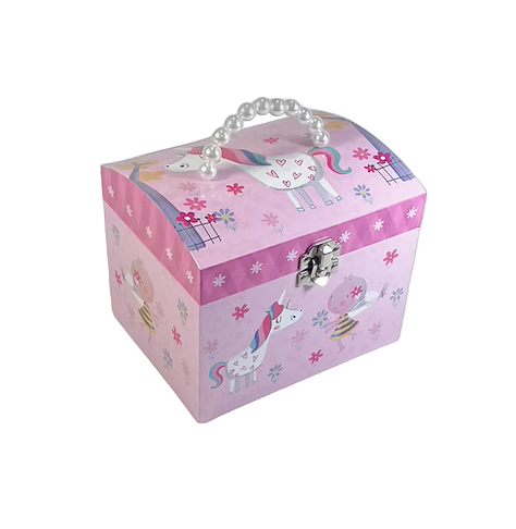 Musical Jewellery Box - Pearl Handle - Unicorn & Flowers