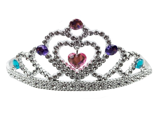Silver Tiara with Rainbow Hearts