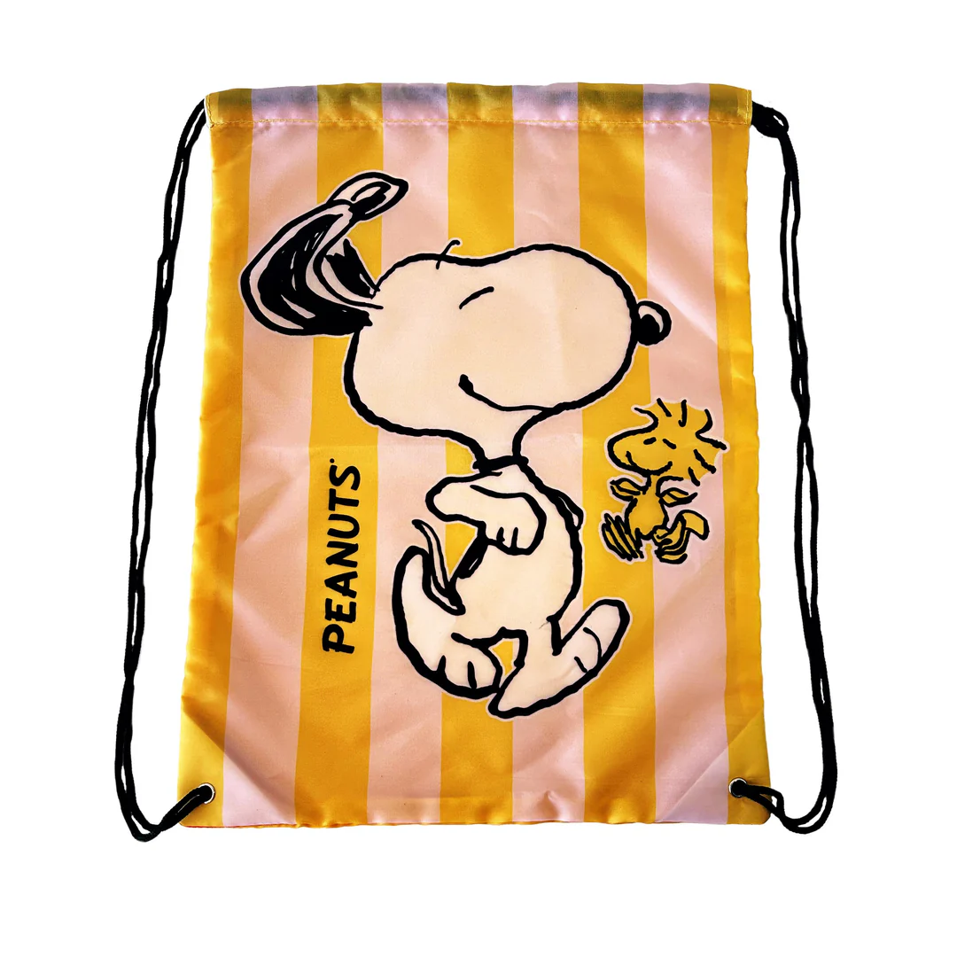 Peanuts Drawstring Bag - Yellow Pink Striped