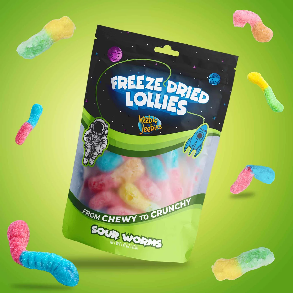 Freeze Dried Lollies Large - Sour Worms