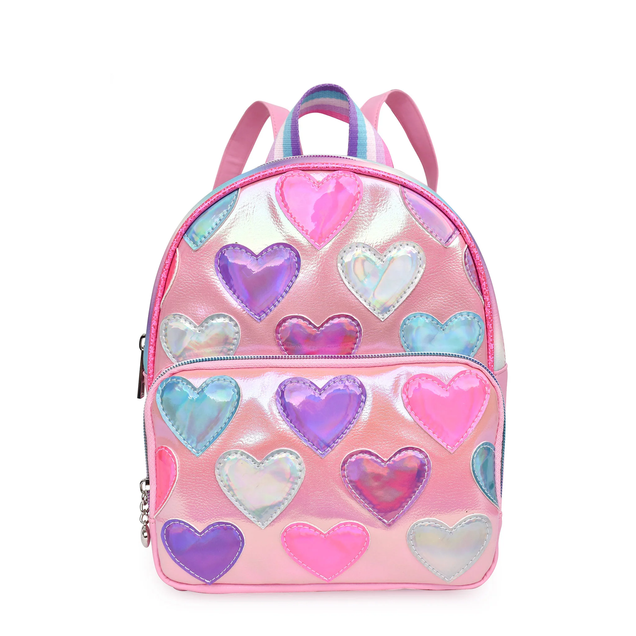 Metallic Heart-Patched Mini Backpack