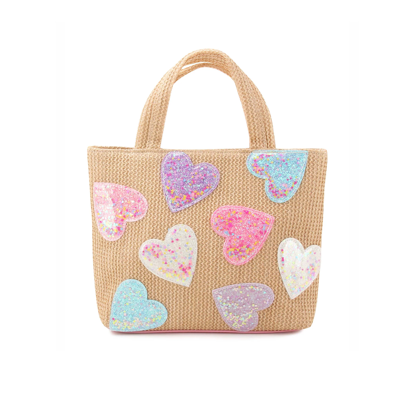 Confetti Heart Straw Mini Tote Bag