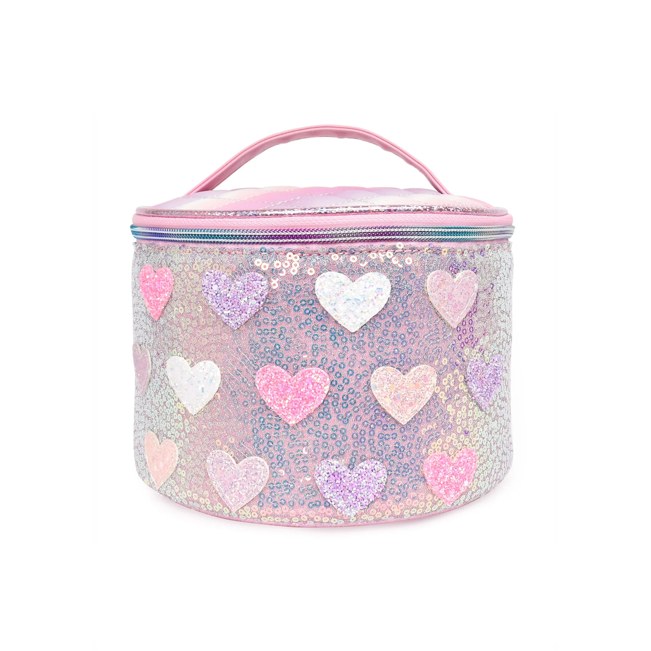 Glitter Heart Patched Sequin Make-Up Round Case