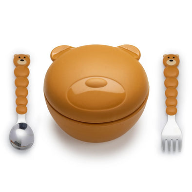 Silicone Animal Bowl with Lid and Utensils - Bear