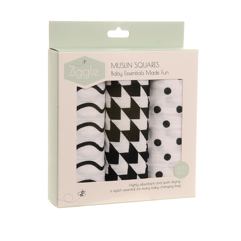 Muslin Square 3 pack - Black & White