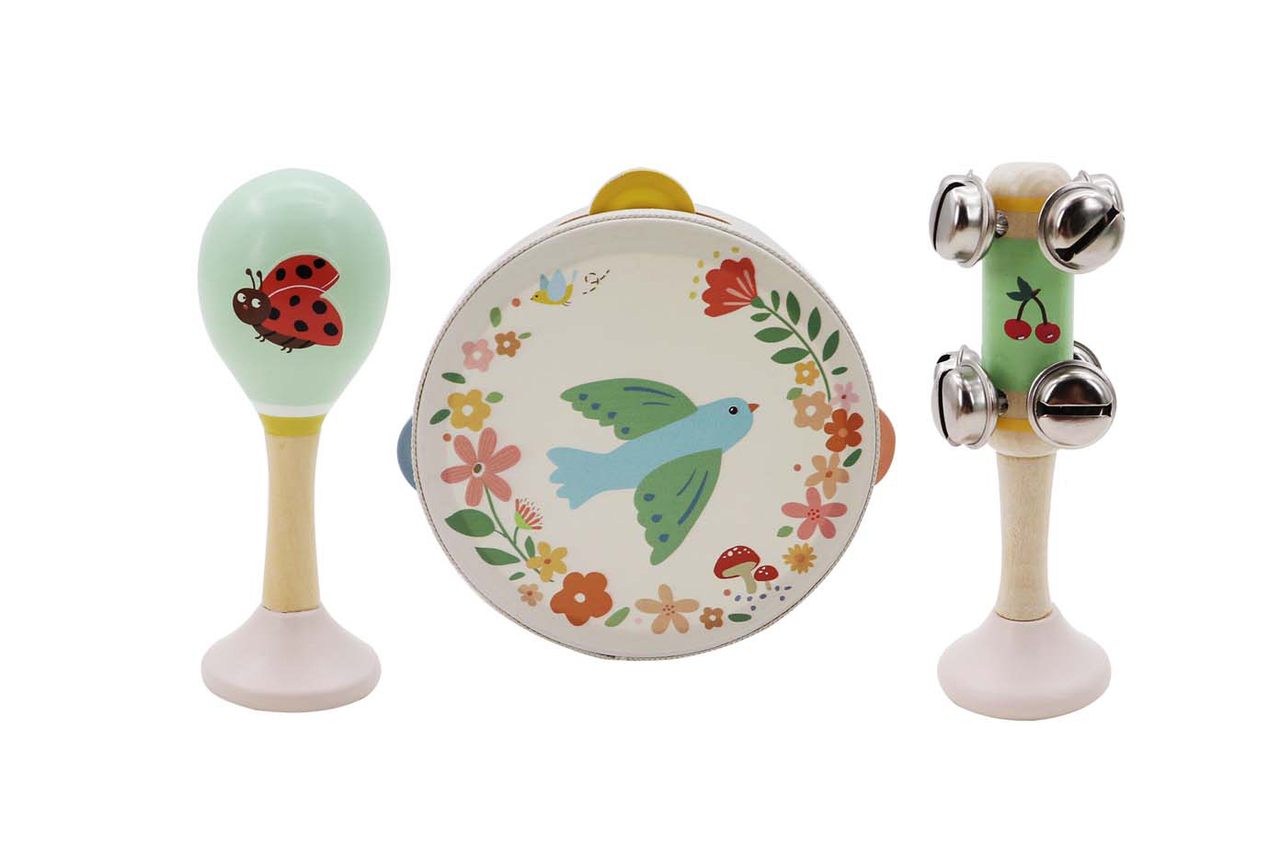 Wooden Spring Insect 3pc Music Set - Bird