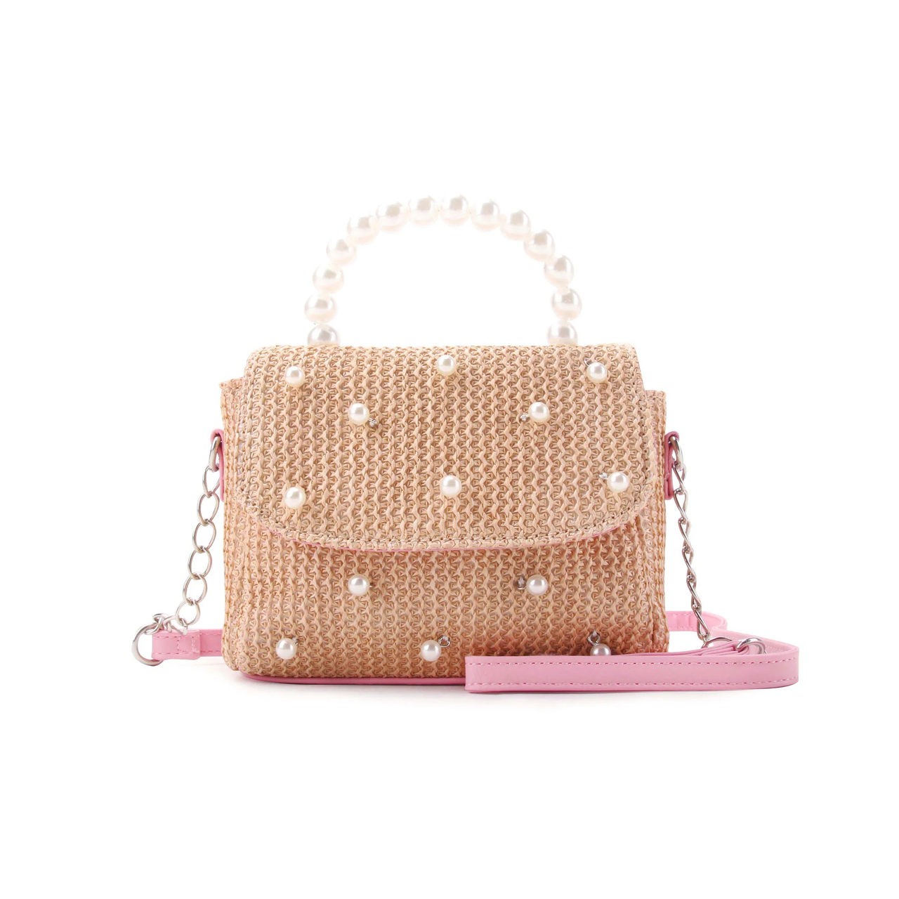 Straw Pearl Handle Crossbody Bag