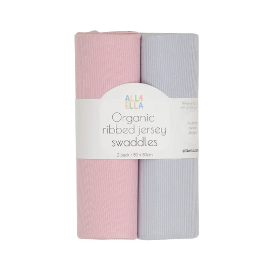 Organic Ribbed Jersey Swaddle 2 pk - Pink & Grey