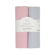 Organic Ribbed Jersey Swaddle 2 pk - Pink & Grey