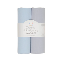 Organic Ribbed Jersey Swaddle 2 pk - Blue & Grey