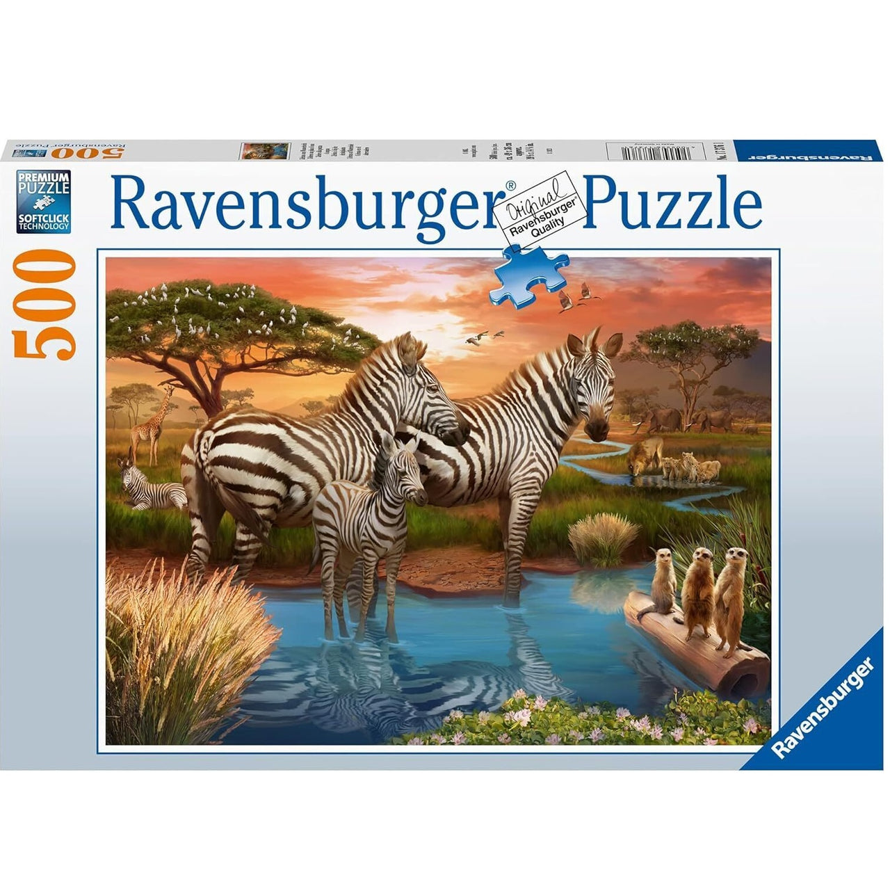 500 pc Puzzle - Zebras at the Waterhole